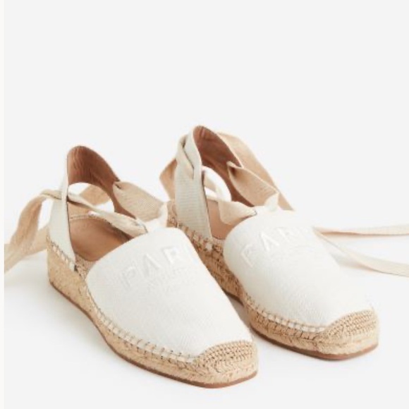 H&M Shoes - H&M ‘Paris’ Embroidered Tie-strap espadrilles, Size 7